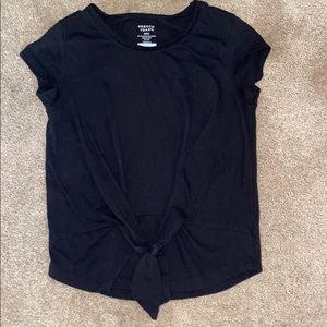 cute black shirt with tie in the front